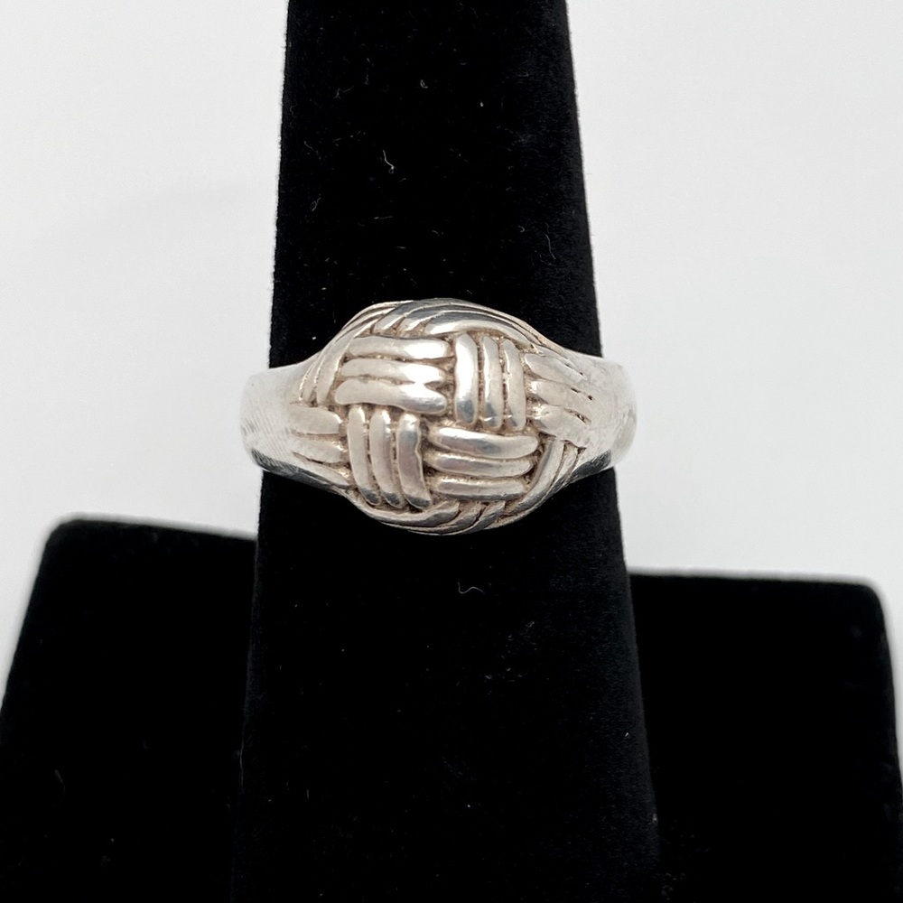 Sterling Silver 925 Basket Weave Knot Dome Ring